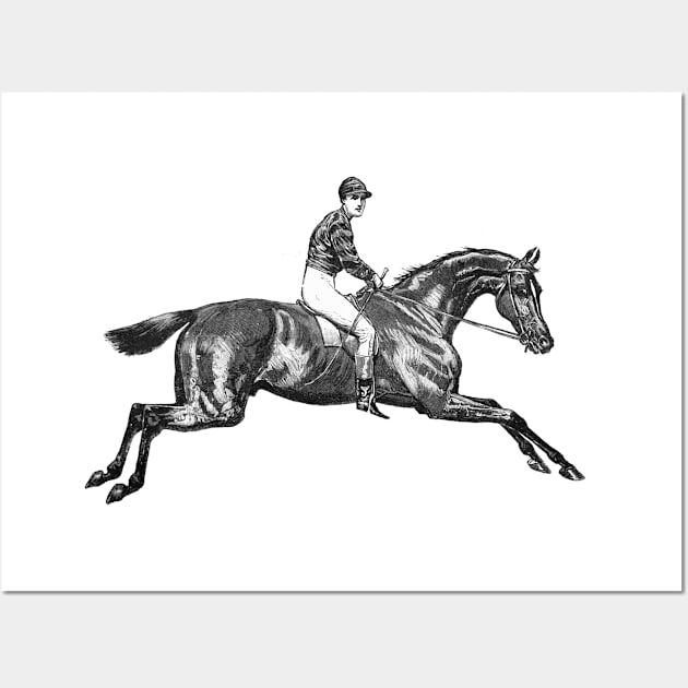 Race Horse with Jockey Black and White Illustration Wall Art by Biophilia